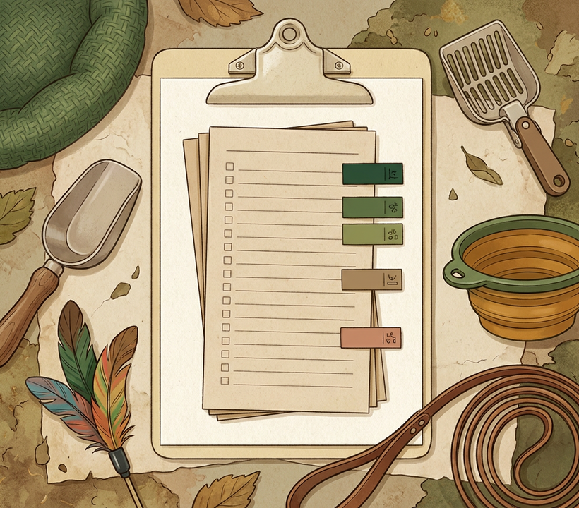 Printable pet starter checklist with organized pet supplies